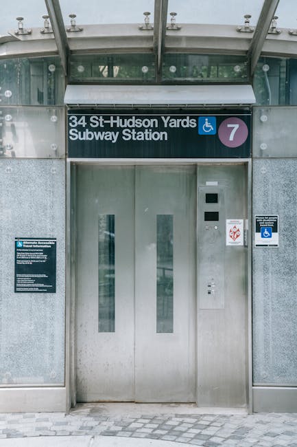 Subway station elevator entrance showing urban infrastructure and accessibility
